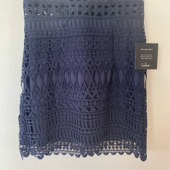 Lulu’s Take Me Dancing Navy Blue Crochet Lace Sleeveless Mini Dress - Picture 9 of 13